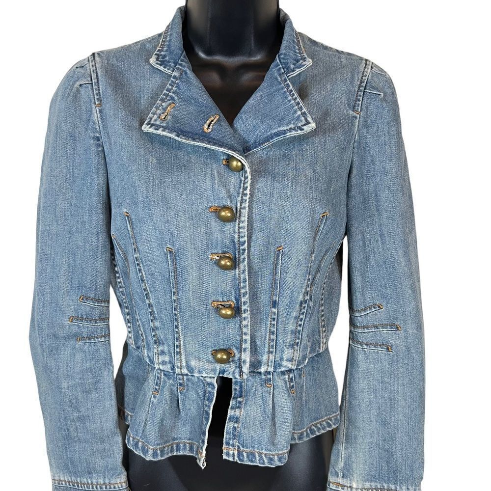 Marc Jacobs Military Style Cropped Peplum Denim Jacket - Picture 2 of 12
